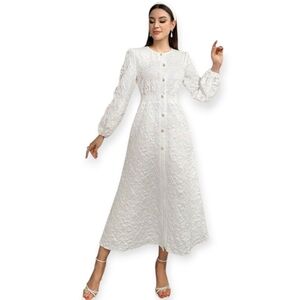 Shein MOD White Brocade Textured Dress
